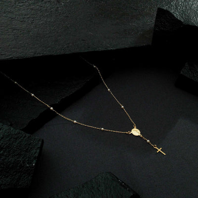 Colar Dourado Religioso Terço Cruz e Pérolas - Galeria